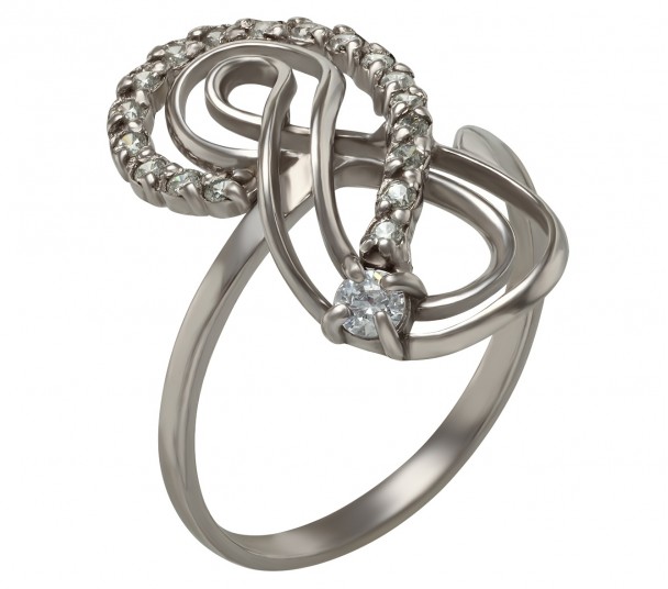 Серебряное кольцо с агатом / бирюзой и фианитом. Артикул 369622С - Фото  1