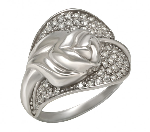Серебряное кольцо с фианитами и эмалью. Артикул 380152А - Фото  1