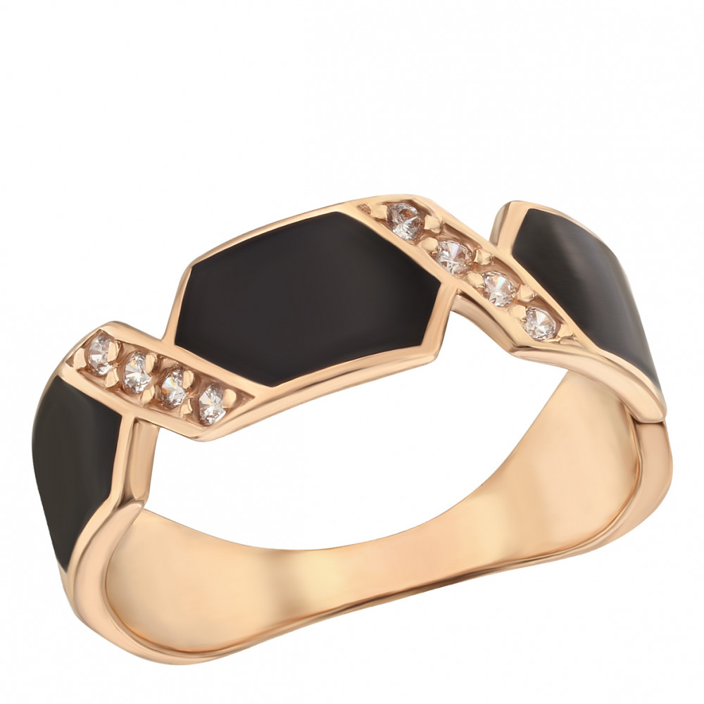 Золотое кольцо с эмалью и фианитами. Артикул 380148Е  размер 19 - Фото 2