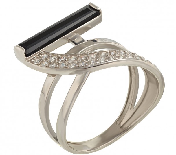 Серебряное кольцо с агатом и фианитами. Артикул 369561С  размер 16.5 - Фото 1