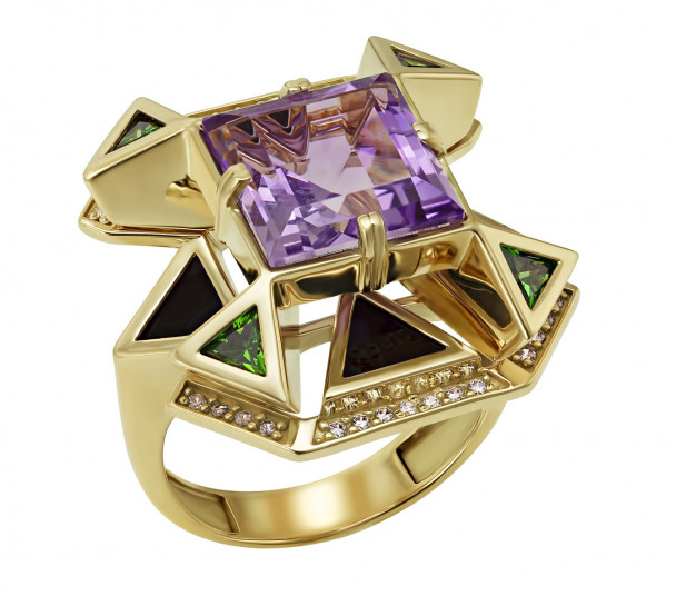 Золотое кольцо с аметистом и фианитами. Артикул 373776М - Фото  1