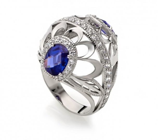 Серебряное кольцо с нанокристаллом, фианитами и эмалью. Артикул 330677А - Фото  1