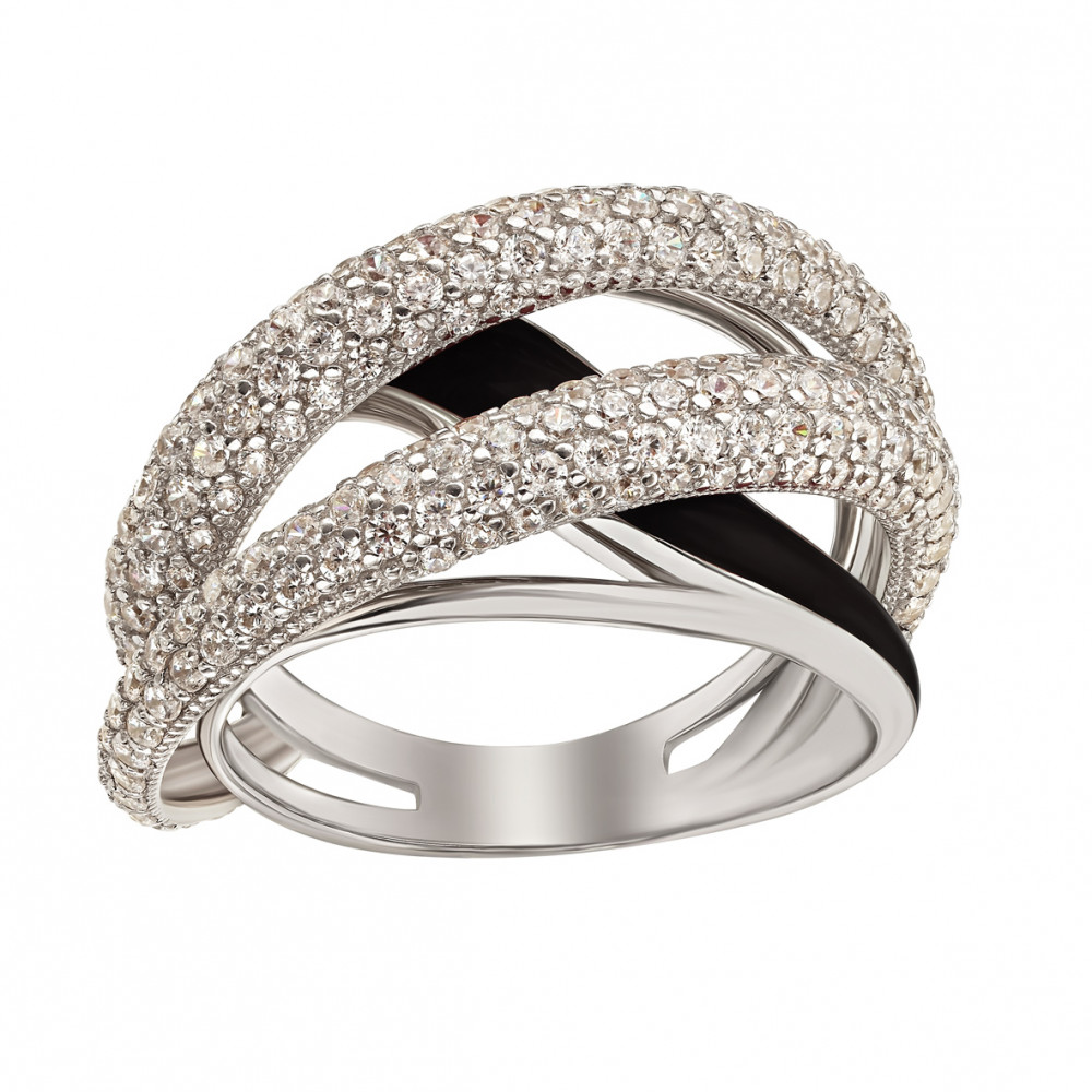 Серебряное кольцо с фианитами и эмалью. Артикул 330142А  размер 16 - Фото 2