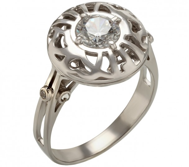 Серебряное кольцо с агатом и фианитами. Артикул 369553С - Фото  1