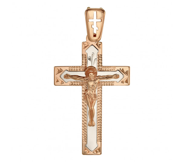 Золотой крестик в комбинированом цвете . Артикул 250069 - Фото  1