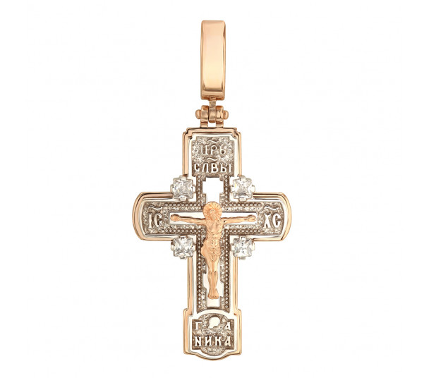 Золотой крест с фианитами и эмалью. Артикул 270108Е - Фото  1
