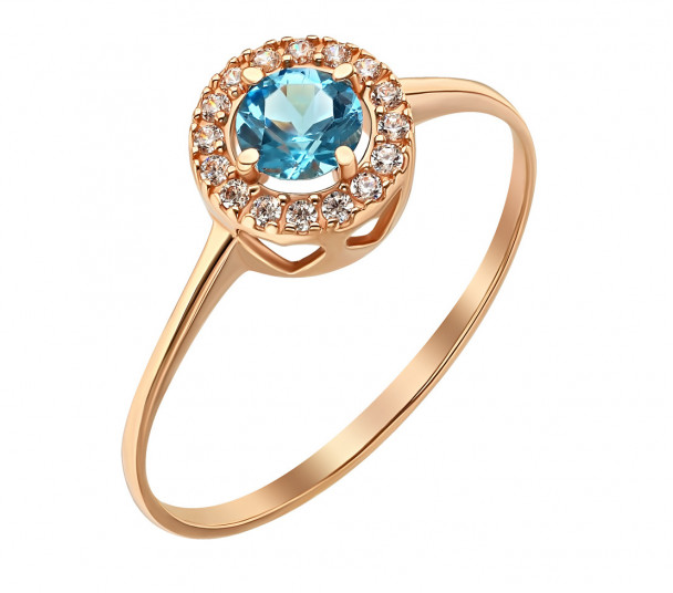 Золотое кольцо с фианитами и эмалью. Артикул 380152Е - Фото  1