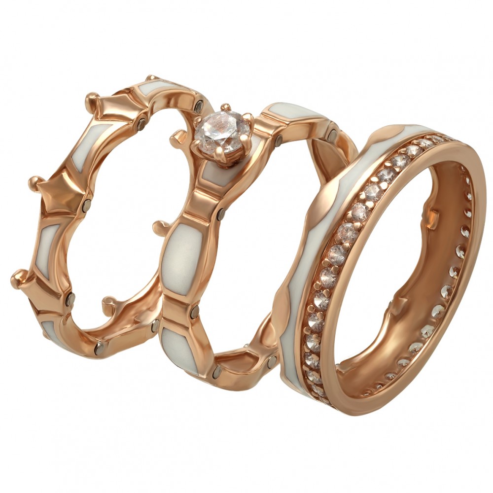Золотое кольцо-корона с фианитами и эмалью. Артикул 330122Е  размер 17 - Фото 2