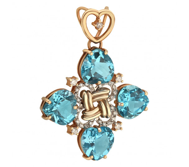 Золотой подвес с голубыми топазами и бриллиантами. Артикул 713250  - Фото 1