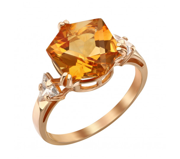Золотое кольцо с цитрином и фианитами. Артикул 369684  размер 16.5 - Фото 1