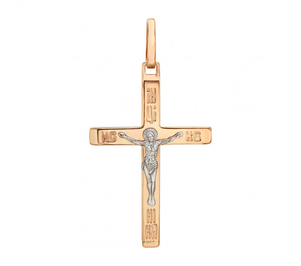 Нательный крестик в комбинированом золоте. Артикул 250076 - Фото  1