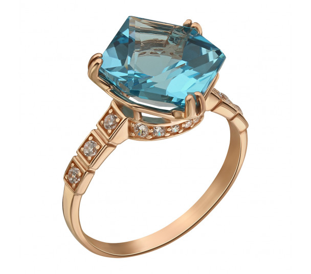 Золотое кольцо с голубым топазом и фианитами. Артикул 361683  размер 16.5 - Фото 1