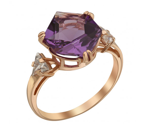 Золотое кольцо с фианитом и эмалью. Артикул 380330В - Фото  1