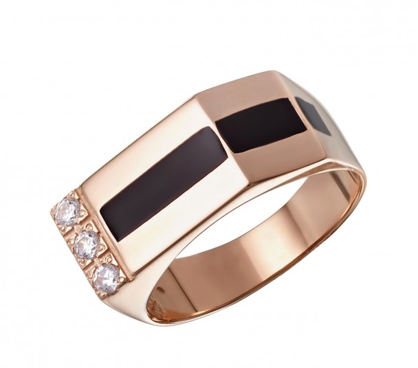Золотое кольцо с фианитами и эмалью. Артикул 380091Е  размер 21.5 - Фото 1