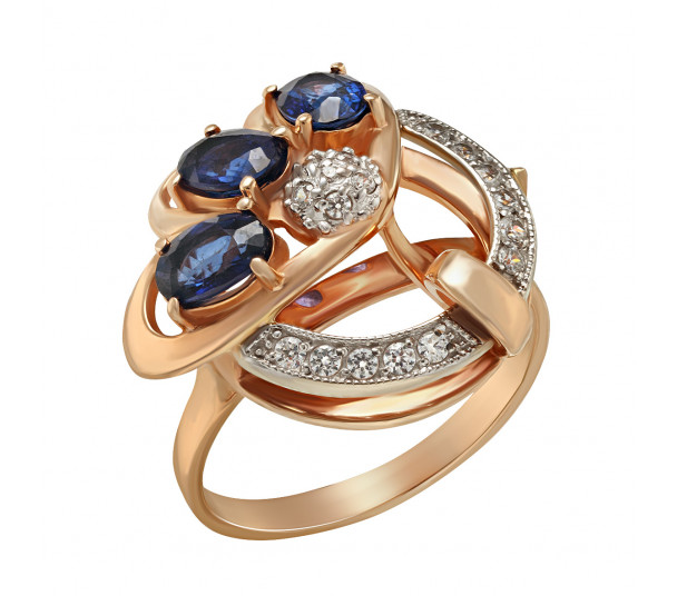 Золотое кольцо с сапфирами и фианитами. Артикул 372620  размер 16.5 - Фото 1
