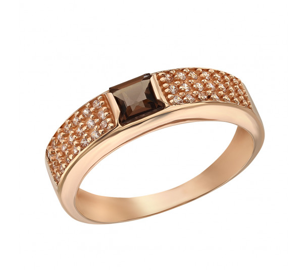 Золотое кольцо с дымчатым кварцем и фианитами. Артикул 368558  размер 16 - Фото 1