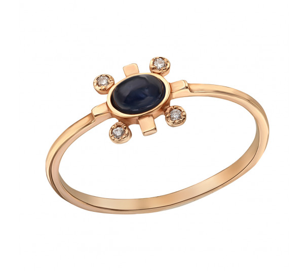 Золотое кольцо с бриллиантами и сапфиром. Артикул 741338  размер 15 - Фото 1