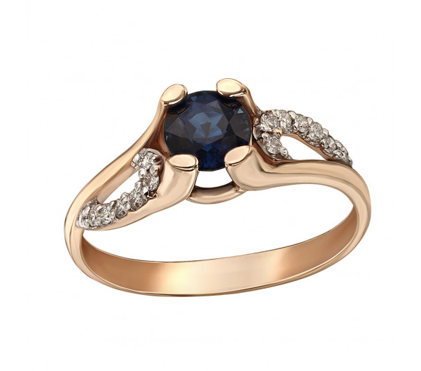 Золотое кольцо с бриллиантами и сапфиром. Артикул 741275  размер 18.5 - Фото 1