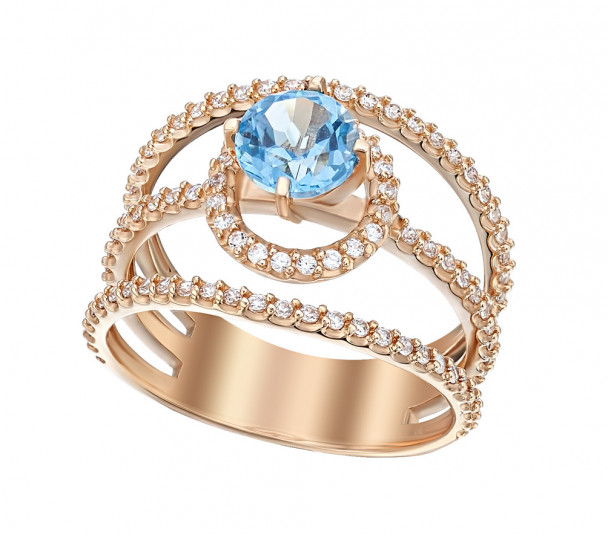 Золотое кольцо с голубым топазом и фианитами. Артикул 361520  размер 17 - Фото 1