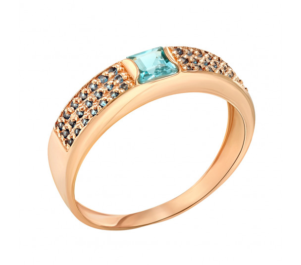Золотое кольцо с голубым топазом и фианитами. Артикул 361558  размер 17 - Фото 1
