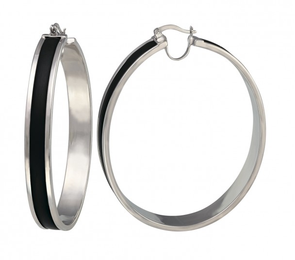 Серебряные серьги-кольца с каучуком. Артикул 930021С  - Фото 1