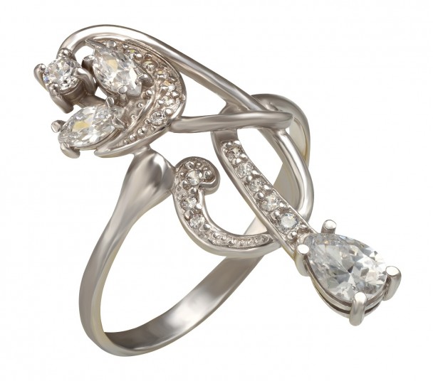 Серебряное кольцо с фианитом. Артикул 330755С - Фото  1