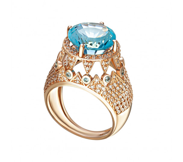 Золотое кольцо с фианитами и эмалью. Артикул 380091Е - Фото  1
