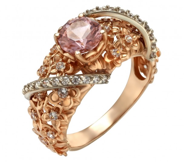 Золотое кольцо с фианитом. Артикул 380494 - Фото  1