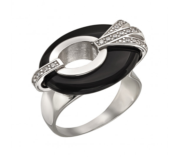 Серебряное кольцо с агатом и фианитами. Артикул 369689С  размер 16 - Фото 1