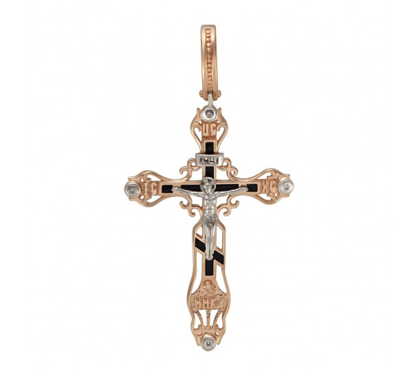 Золотой крест с фианитами и эмалью. Артикул 270106Е  - Фото 1