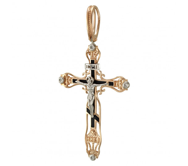Золотой крест с фианитами и эмалью. Артикул 270108Е  - Фото 1