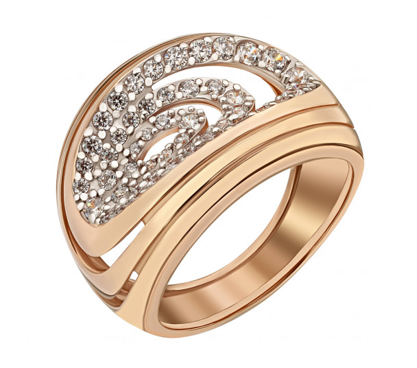 Золотое кольцо с агатом / перламутром / бирюзой и фианитами. Артикул 369620 - Фото  1