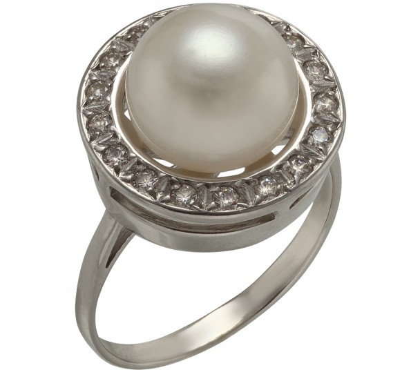 Серебряное кольцо с агатом и фианитами. Артикул 379618С - Фото  1