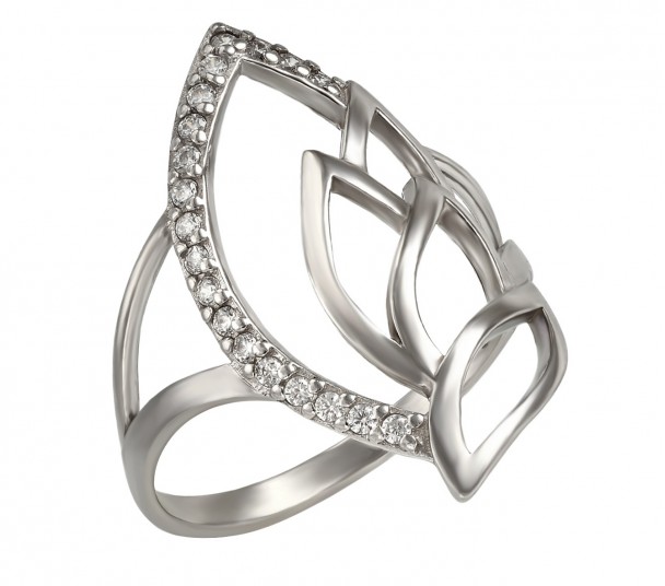 Серебряное кольцо с жемчугом, фианитами и нанокристаллами. Артикул 380192С - Фото  1