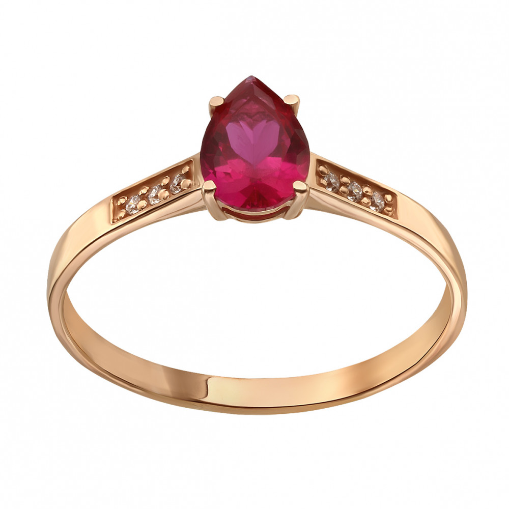 Золотое кольцо с рубином и бриллиантами. Артикул 744382  размер 16 - Фото 2