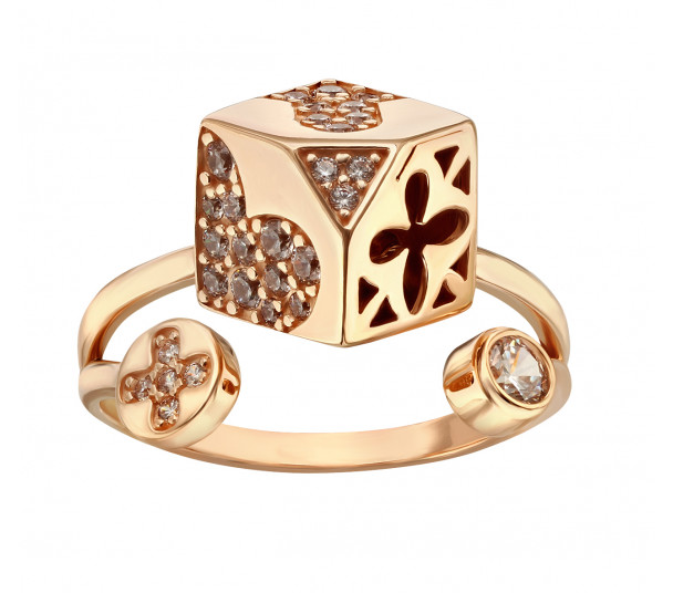Золотое кольцо с фианитом и эмалью. Артикул 380330Е - Фото  1