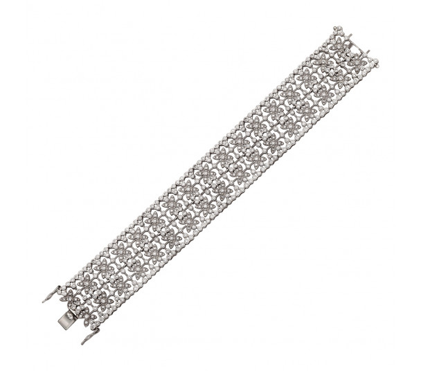 Серебряний браслет с агатом, жемчугом и фианитами. Артикул 849026С - Фото  1