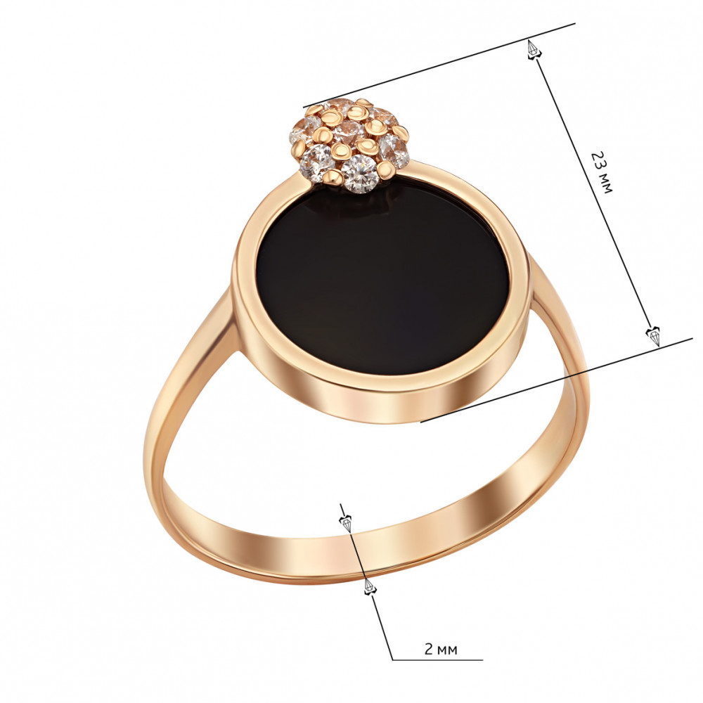 Золотое кольцо с агатом и фианитами. Артикул 369715  размер 16.5 - Фото 2
