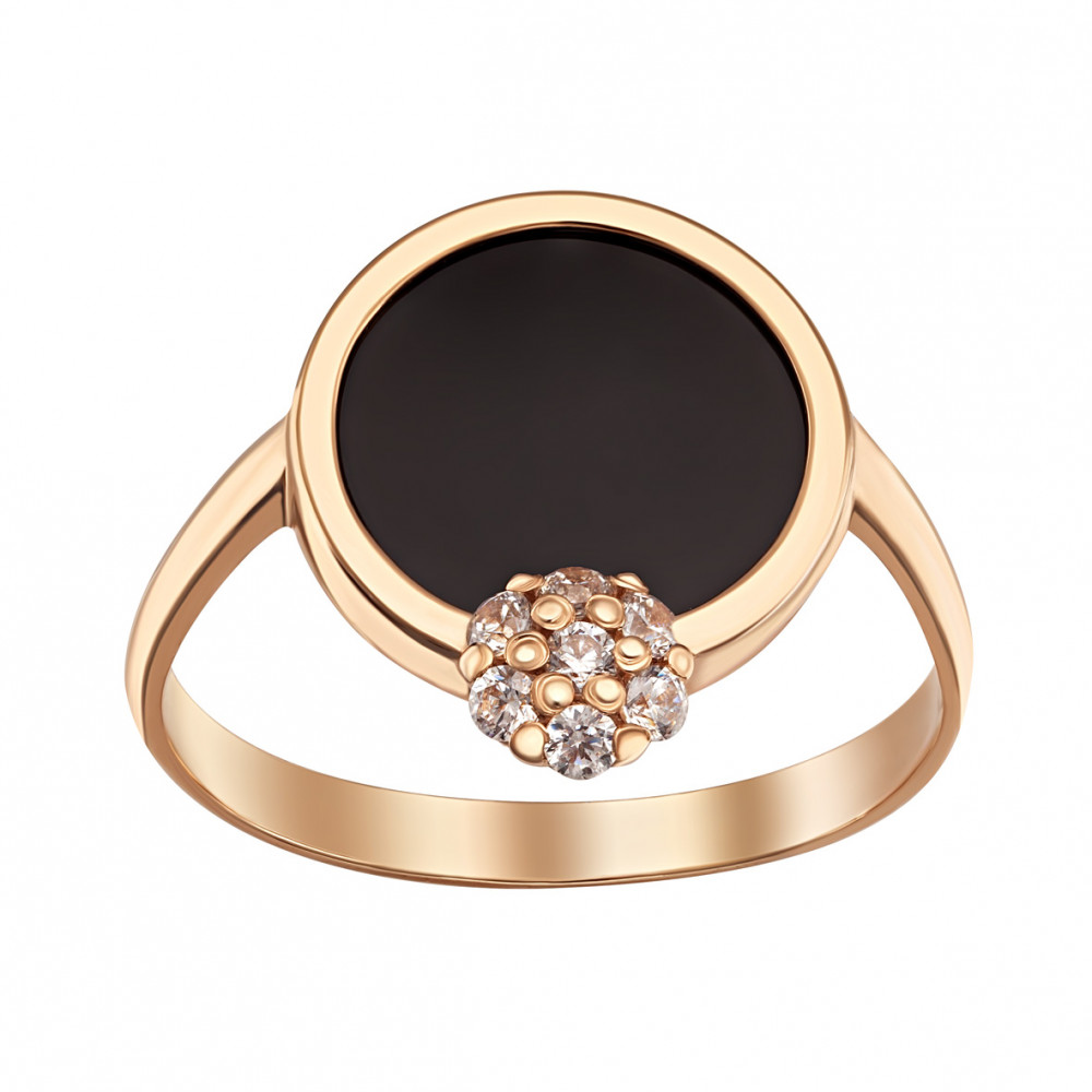 Золотое кольцо с агатом и фианитами. Артикул 369715  размер 16.5 - Фото 3