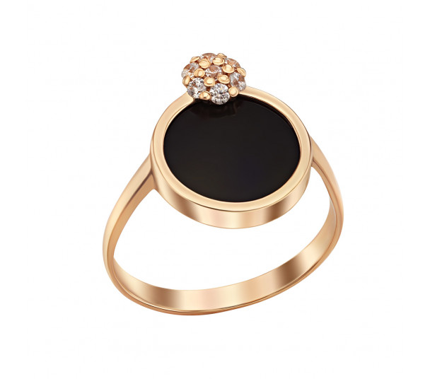 Золотое кольцо с жемчугом и фианитами. Артикул 330982 - Фото  1