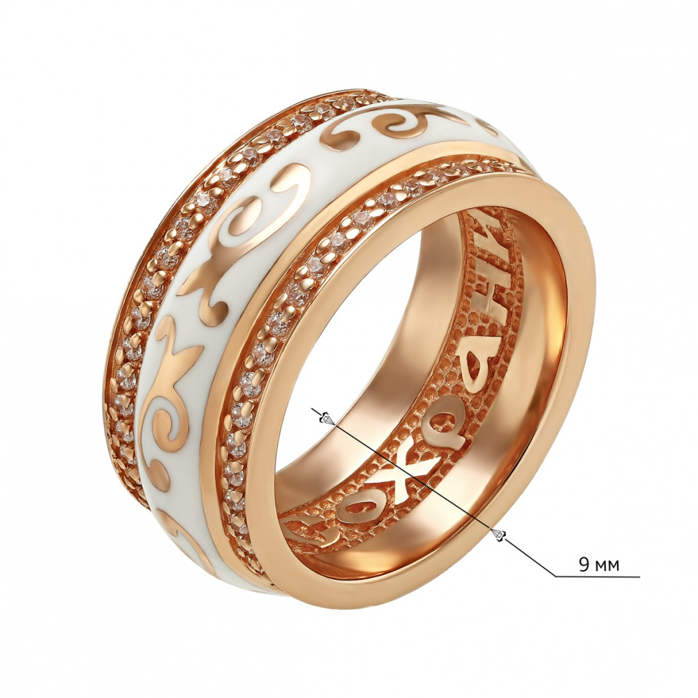 Золотое кольцо с эмалью и фианитами. Артикул 380339Е  размер 16 - Фото 2
