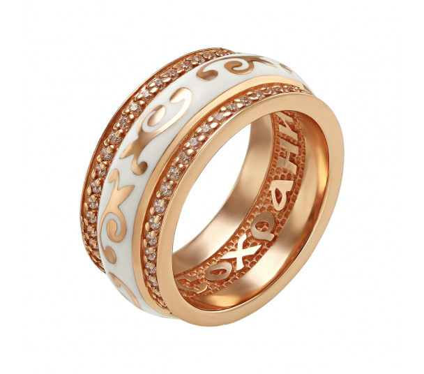 Золотое кольцо с эмалью и фианитами. Артикул 380339Е  размер 16 - Фото 1