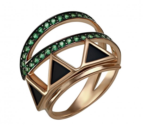 Золотое кольцо с жемчугом и фианитами. Артикул 380207 - Фото  1