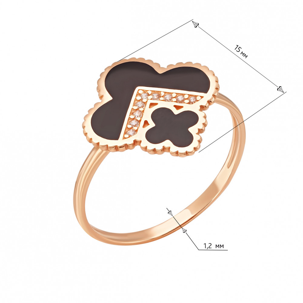 Золотое кольцо с фианитами и эмалью. Артикул 380663Е  размер 18 - Фото 3