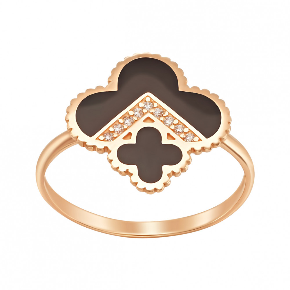 Золотое кольцо с фианитами и эмалью. Артикул 380663Е  размер 18 - Фото 2
