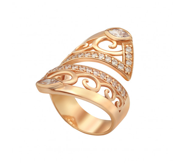 Золотое кольцо с агатом / перламутром / бирюзой и фианитами. Артикул 369633 - Фото  1