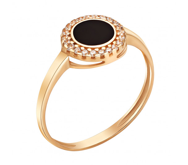 Золотое кольцо с фианитами и эмалью. Артикул 330083Е - Фото  1