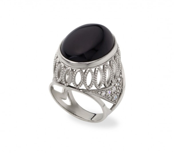 Серебряное кольцо с агатом, жемчугом и нанокристаллами. Артикул 369547С - Фото  1