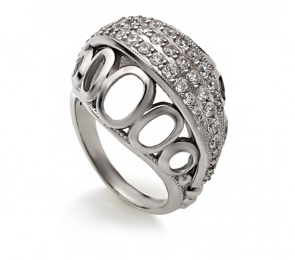 Серебряное кольцо с фианитами и эмалью. Артикул 380159А - Фото  1