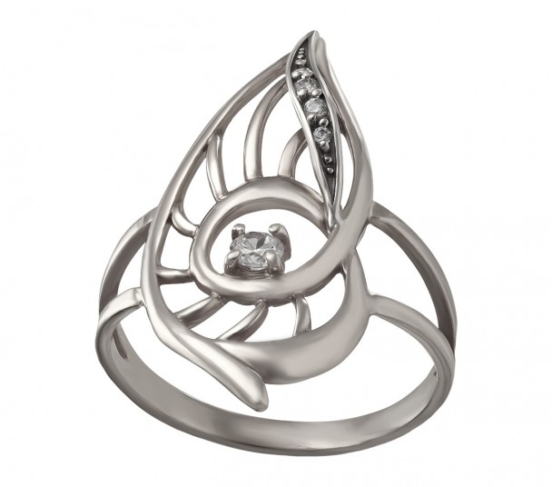 Серебряное кольцо с жемчугом и фианитами. Артикул 380189С - Фото  1